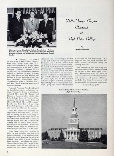 Delta-Omega Chapter Chartered At High Point College